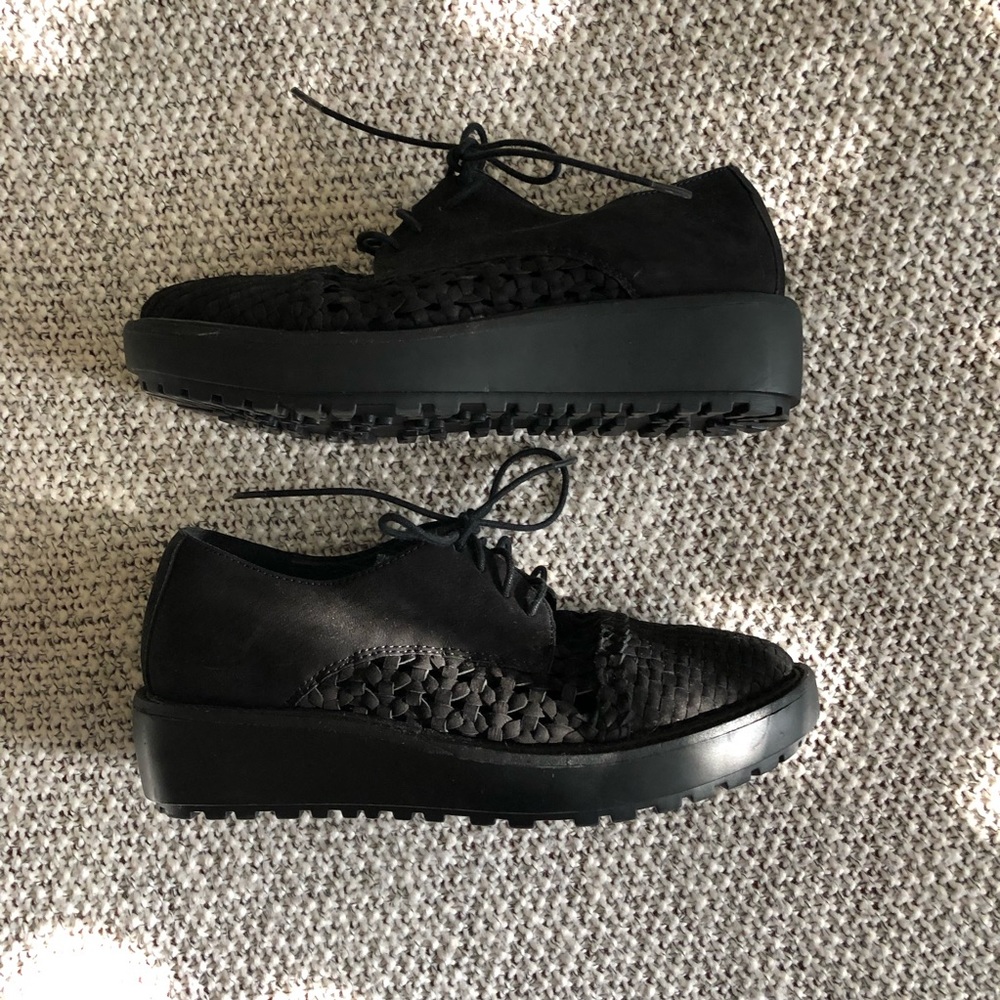 Eileen Fisher Black Woven Suede Platform Shoes